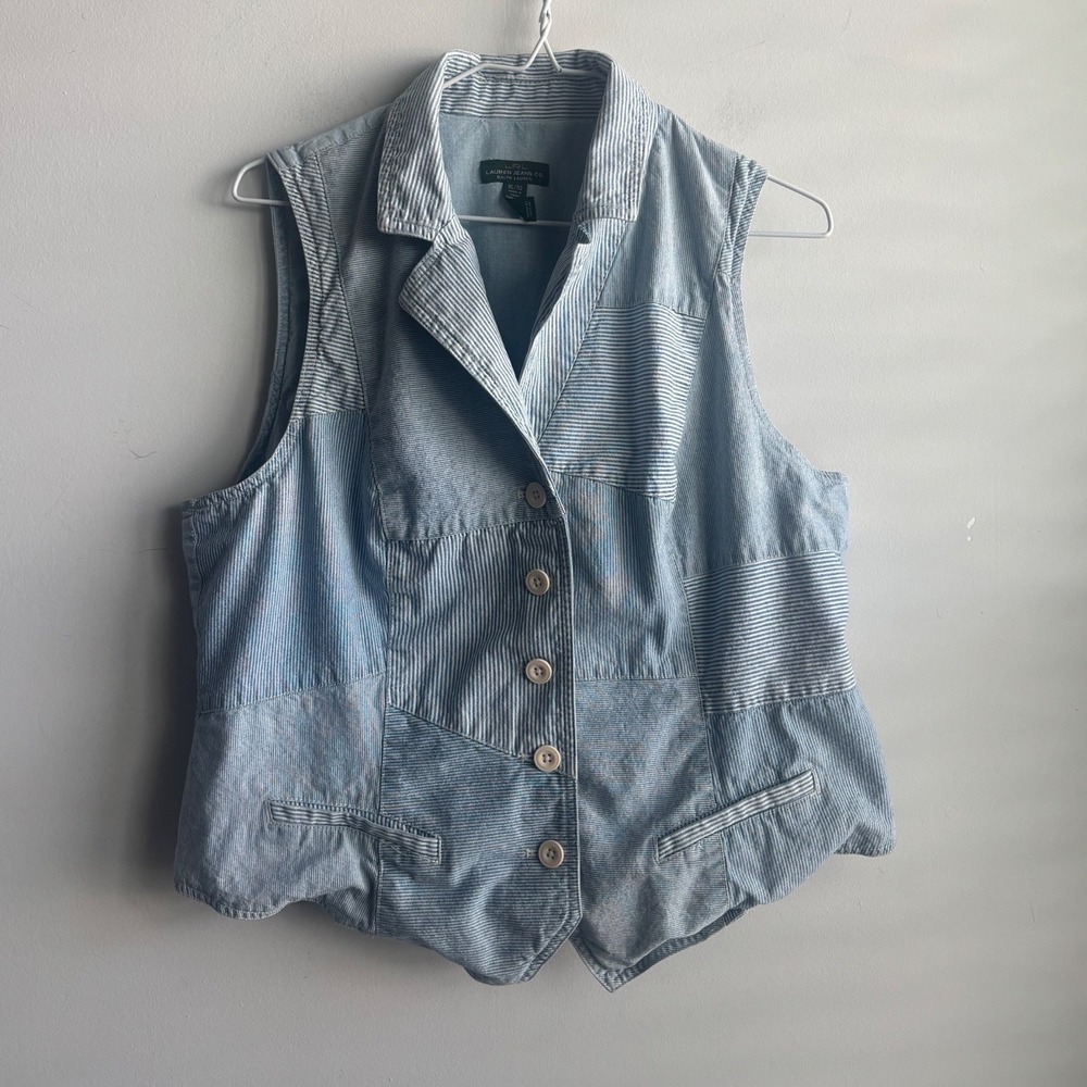 Lauren Ralph Lauren Blue Denim Patchwork Vest Women XL